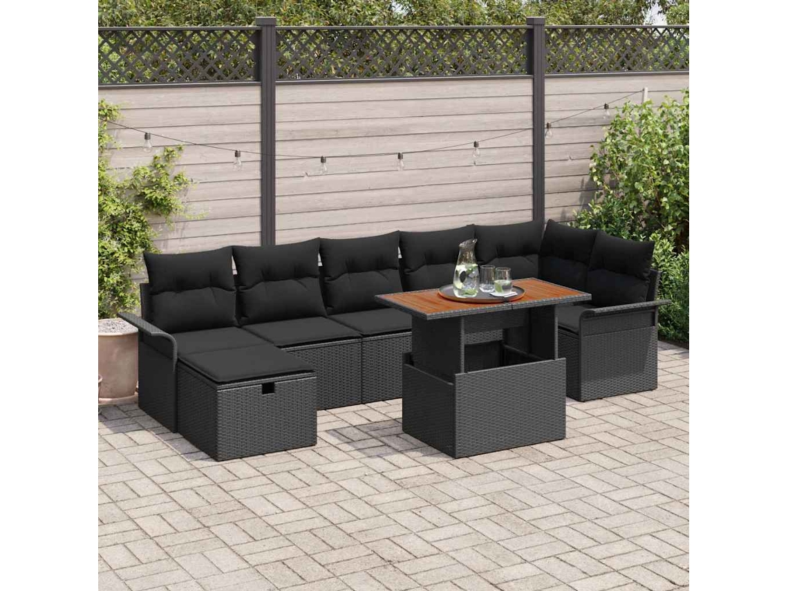 Vidaxl Conjunto De Sofá De Jardim 8 Unid. Preto Vime Pe