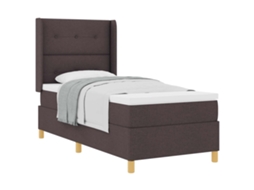 Cama De Solteiro | Camas Para Quarto | Cama Box Com Colchão Marrom Escuro 90 X 190 Cm Tecido