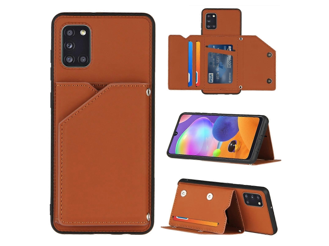 Capa Traseira À Prova De Choque Com Compartimentos Para Cartões E Suporte E Porta-retratos Para Samsung Galaxy A31 Com Sensação De Pele Em Pu Tpu
