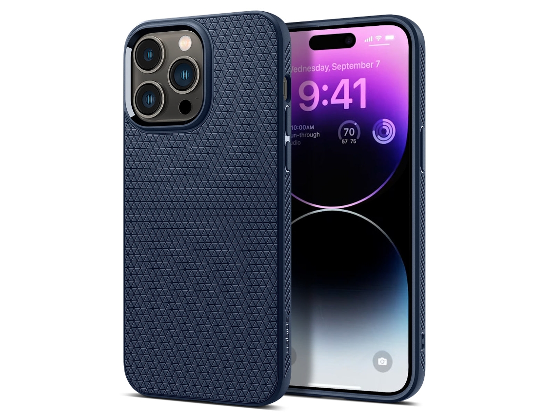 Capa para iPhone 14 Pro SPIGEN Pele Sintética Azul