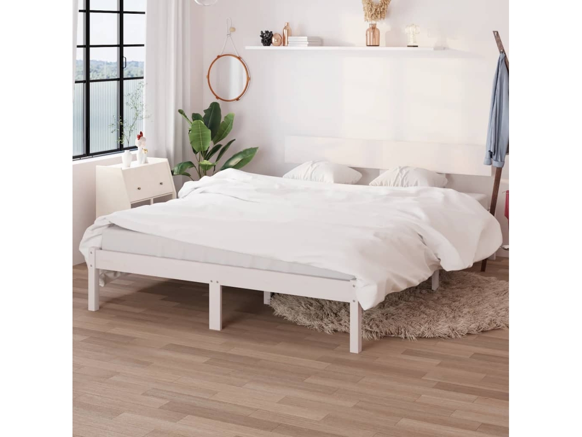Vidaxl Estrutura de Cama 160x200 Cm Pinho Maciço Branco