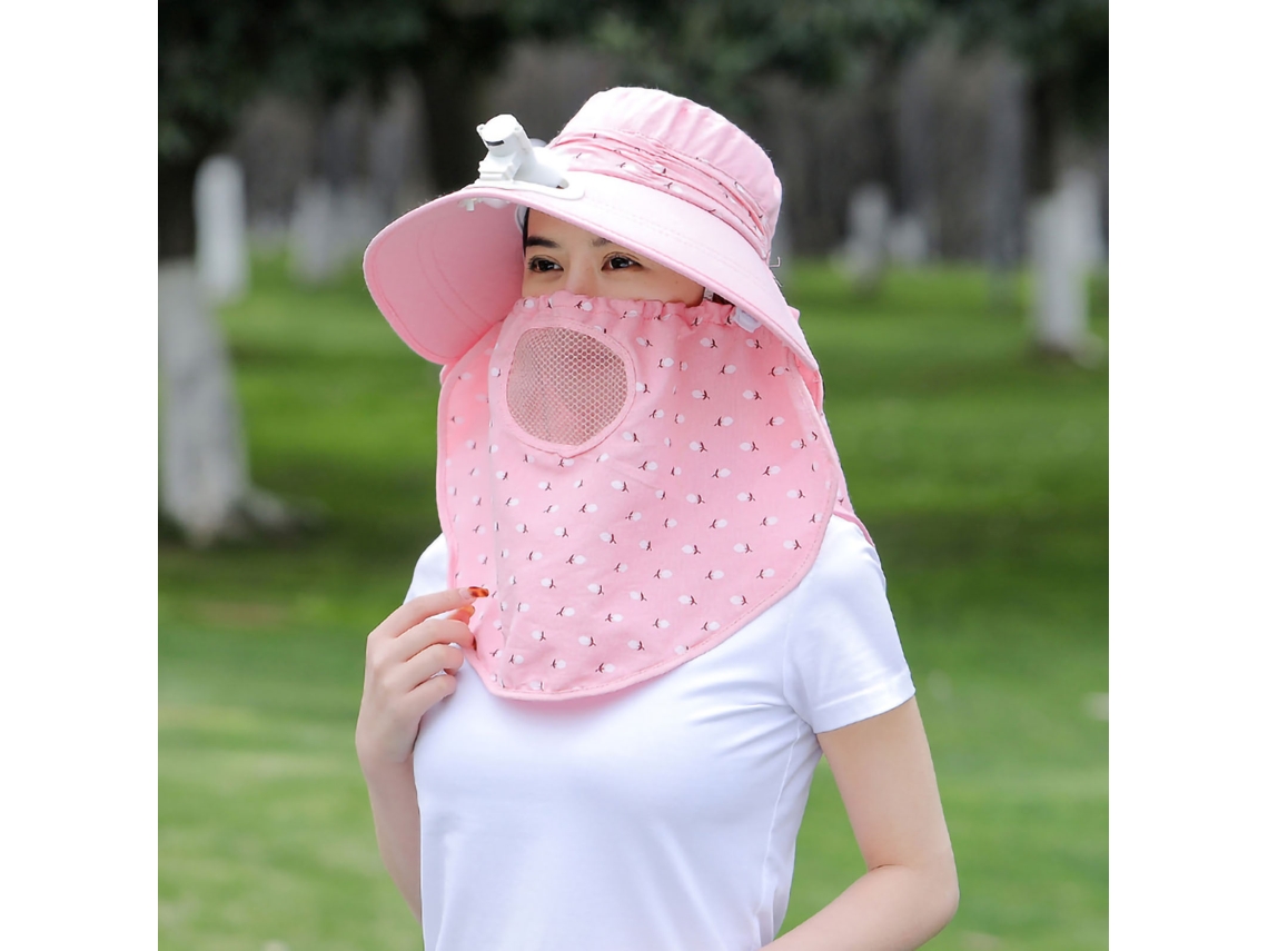 Chapéu de Sol Rosa com Abertura Larga e Flap para Pescoço