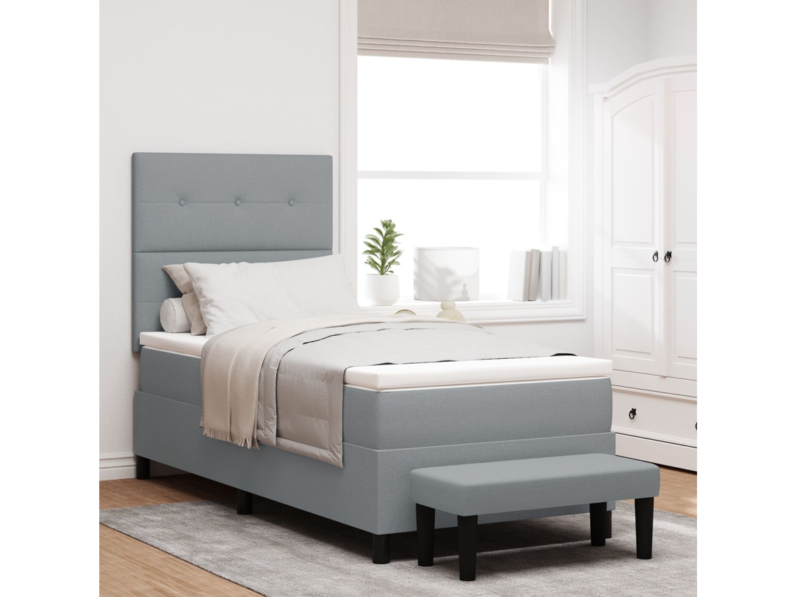 Cama Box Spring Com Colchão Banco Cinza Claro 80x200 Cm Tecido