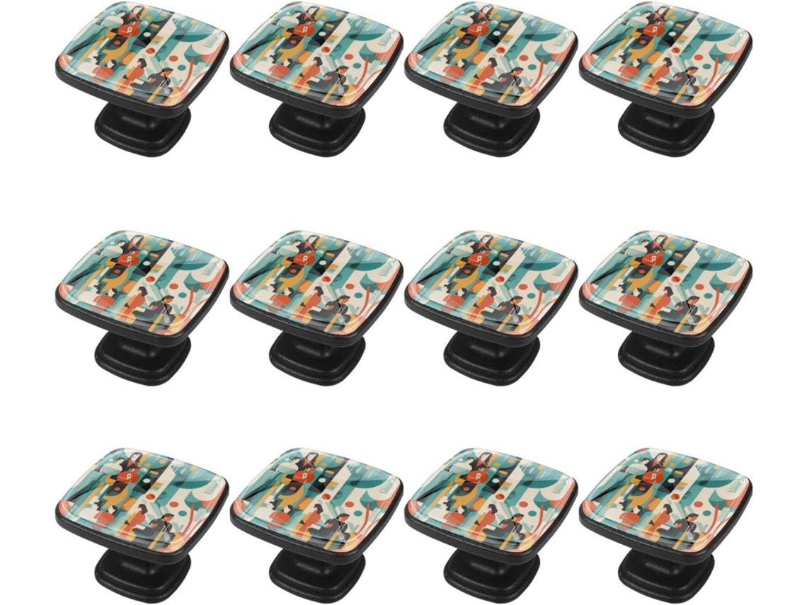 Puxadores Quadrados Para Gavetas De Cômoda, Puxadores Para Armários De Cozinha, 12 Peças, Geometria Abstrata De Rostos