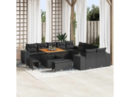 Vidaxl Conjunto De Sofá De Jardim Com Almofada 13 Pcs Preto Vime Pe
