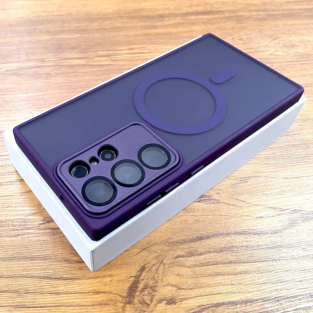 Capa Protetora Com Lente De Carregamento Sem Fio Magnético Magsafe (roxo Escuro) Para Samsung S22 Ultra