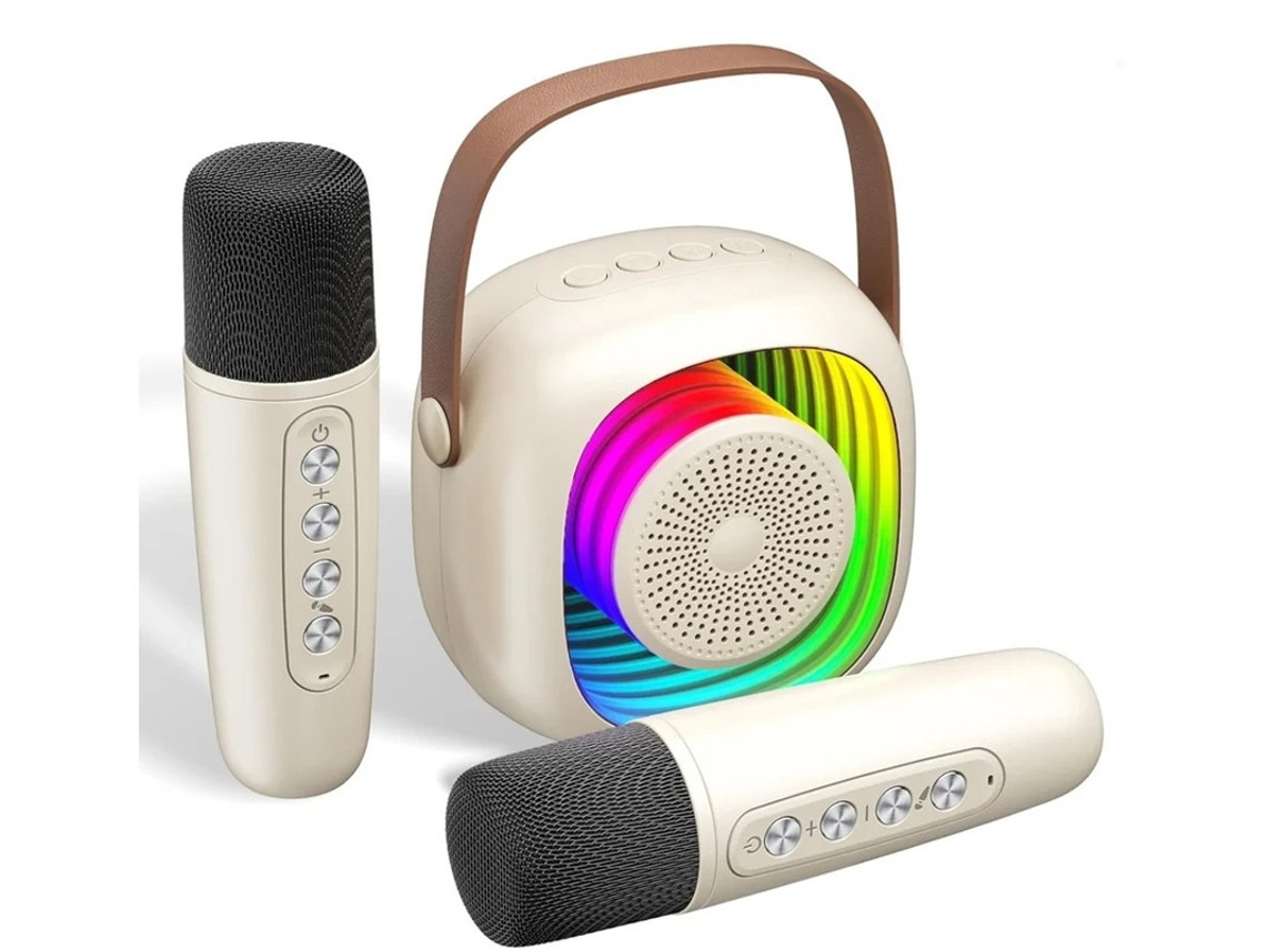 Mini máquina de karaokê sem fio Bluetooth Yizhood com microfones duplos, ideal para festas de KTV em casa (bege)