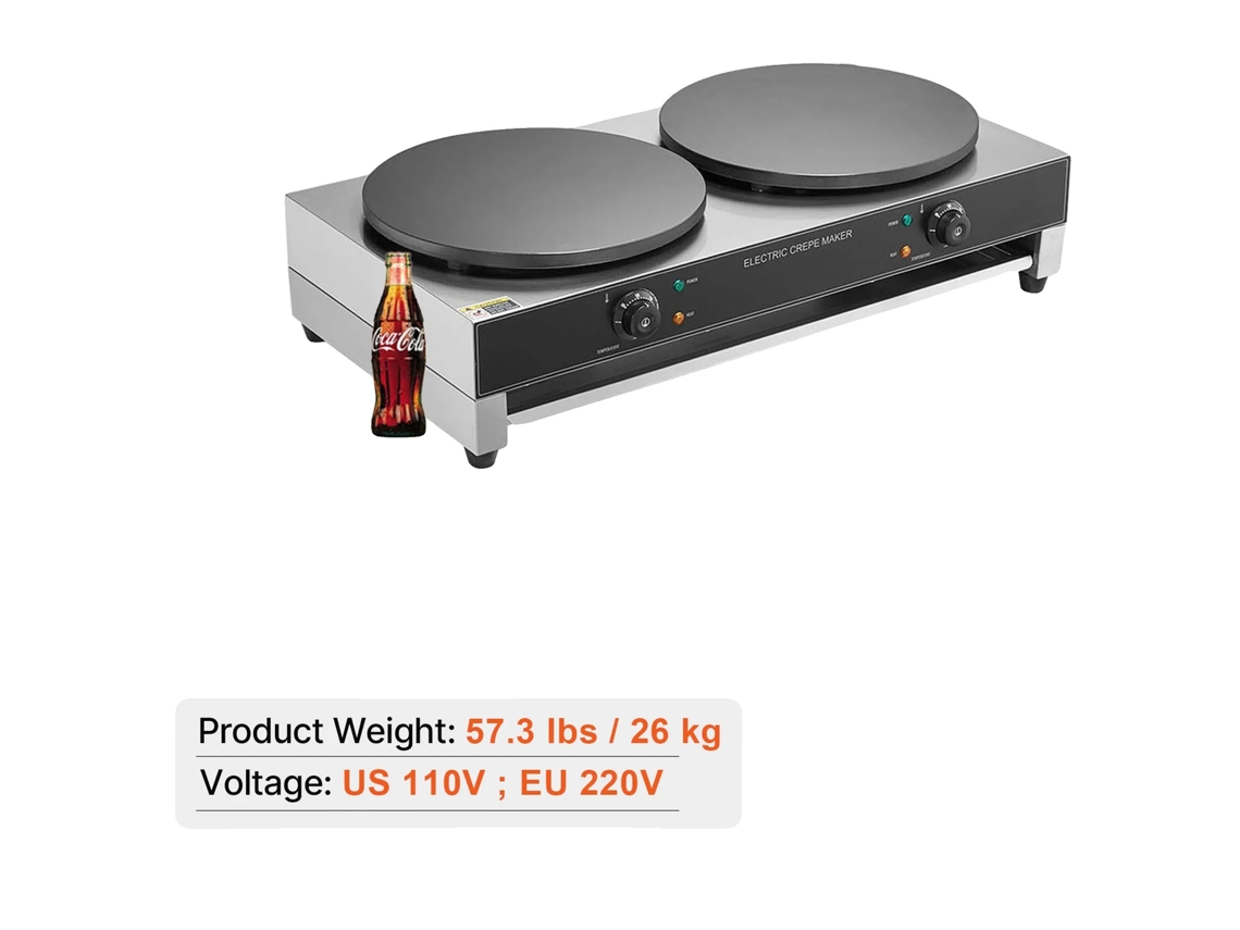 Máquina De Crepe Elétrica, Controle De Temperatura Duplo, Superfície Antiaderente, 34x20polegadas