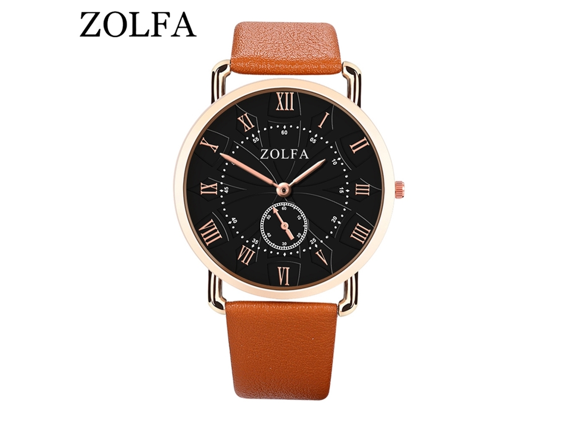 Reloj De Pulsera Para Hombre De Moda Con Correa De Pu Dial Redondo Analógico Cuarzo Café
