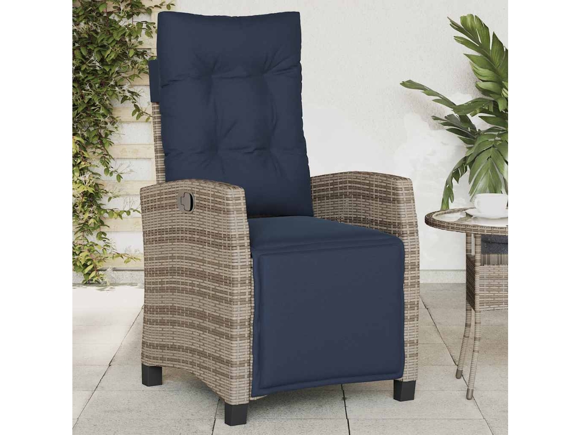 Vidaxl Cadeira De Jardim Reclinável C/ Apoio Para Os Pés Vime Pe Cinza