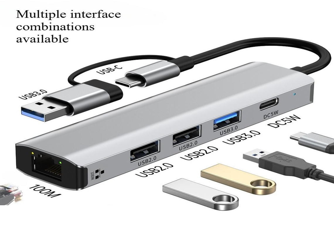 Lurelia Adaptador Ethernet 5 Em 1 Com 4k, Ethernet Gigabit, Usb 3.0, 100w Compacto