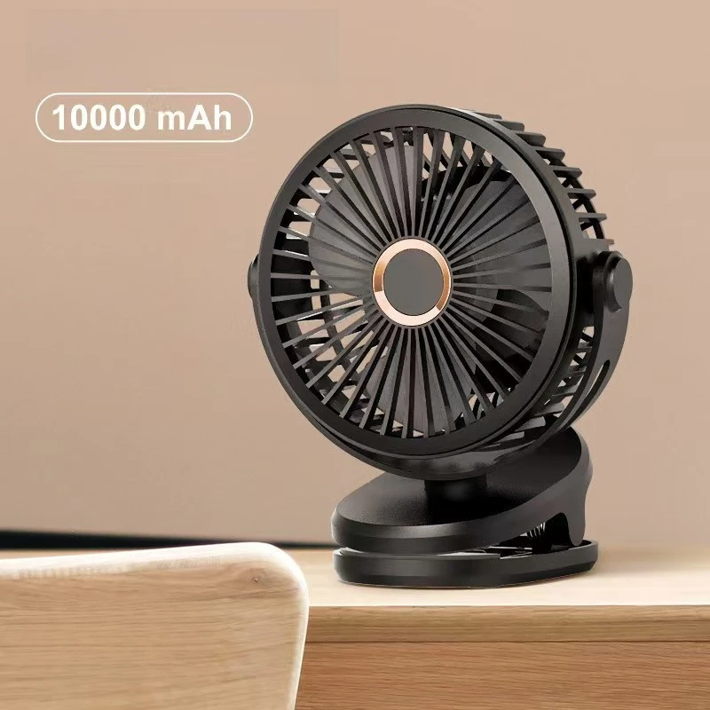 (preto 10000mah) Mini Ventilador De Mesa Recarregável De 10000mah Com Clipe, Rotação De 360°, 4 Velocidades, Usb