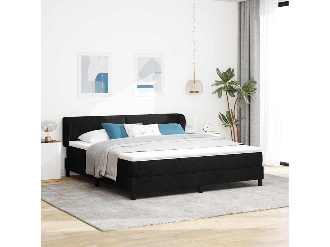 Vidaxl Cama Box Com Cabeceira Preto 180 X 200 Cm Tecido