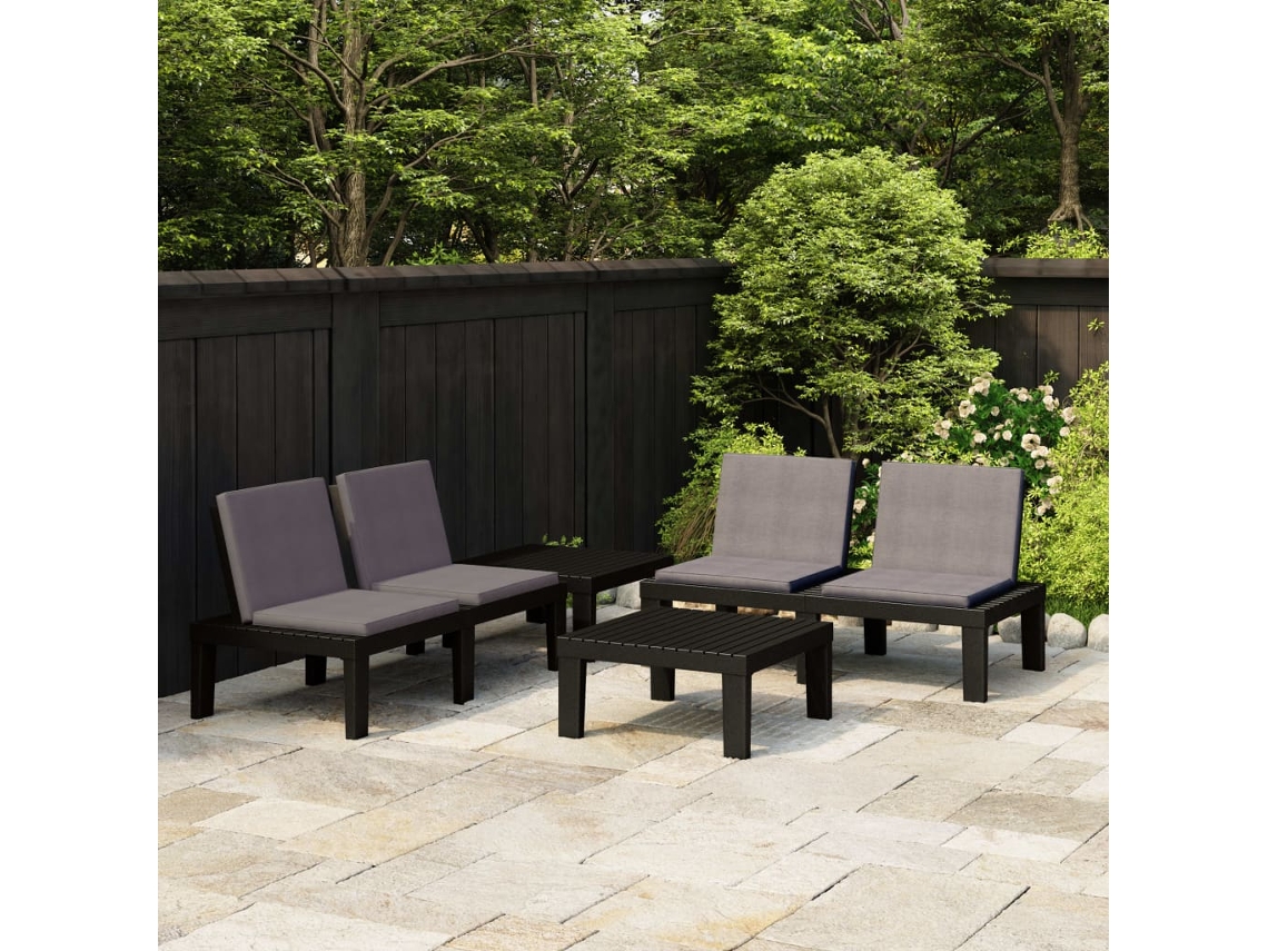 Pcs Conjunto Lounge De Jardim C/ Almofadões Plástico Cinzento Dkd Home Decor