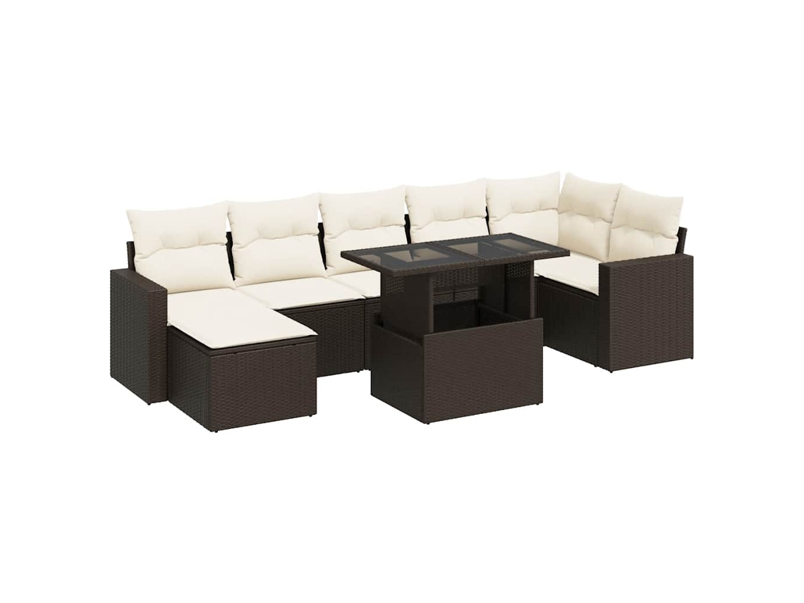 Conjunto de 8 Sofás de Jardim com Almofadões Vime Pe Castanho MAISON EXCLUSIVE (8 pcs)