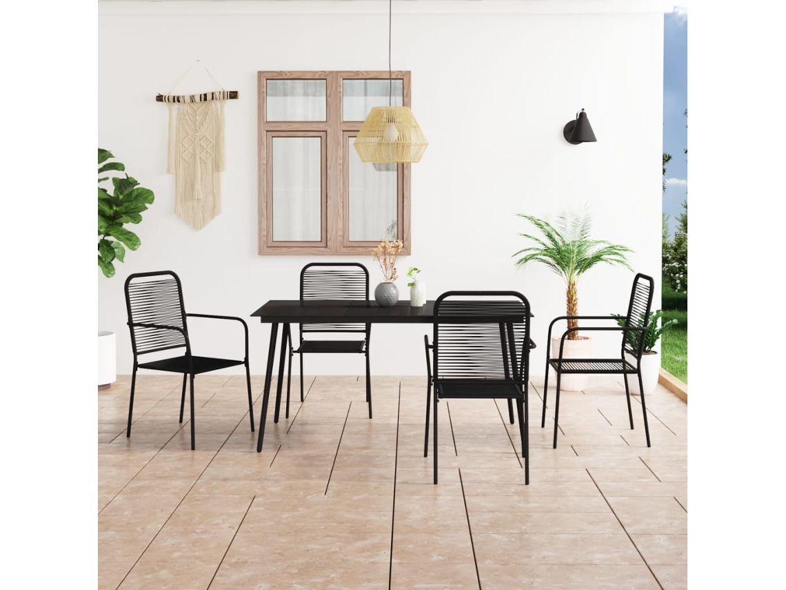 Conjunto 5 Pcs de Jantar P/ Jardim Corda de Algodão e Aço Preto PANGSHIYUAN