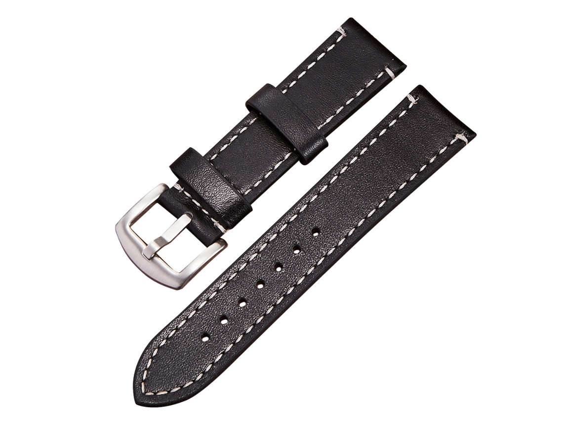 Correa De Cuero Con Hebilla De Acero Inoxidable Para Apple Watch Negro Plata