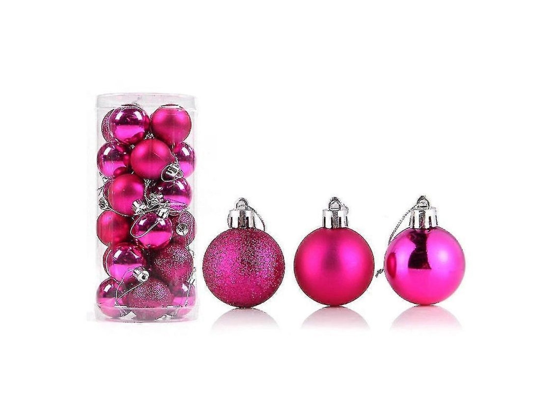 24 Bola Natal Delicada Reutilizável Brilhante Decoração Árvore Natal Casa Hotel Restaurante Festa Casamento 4 Cm Rosa Vermelha