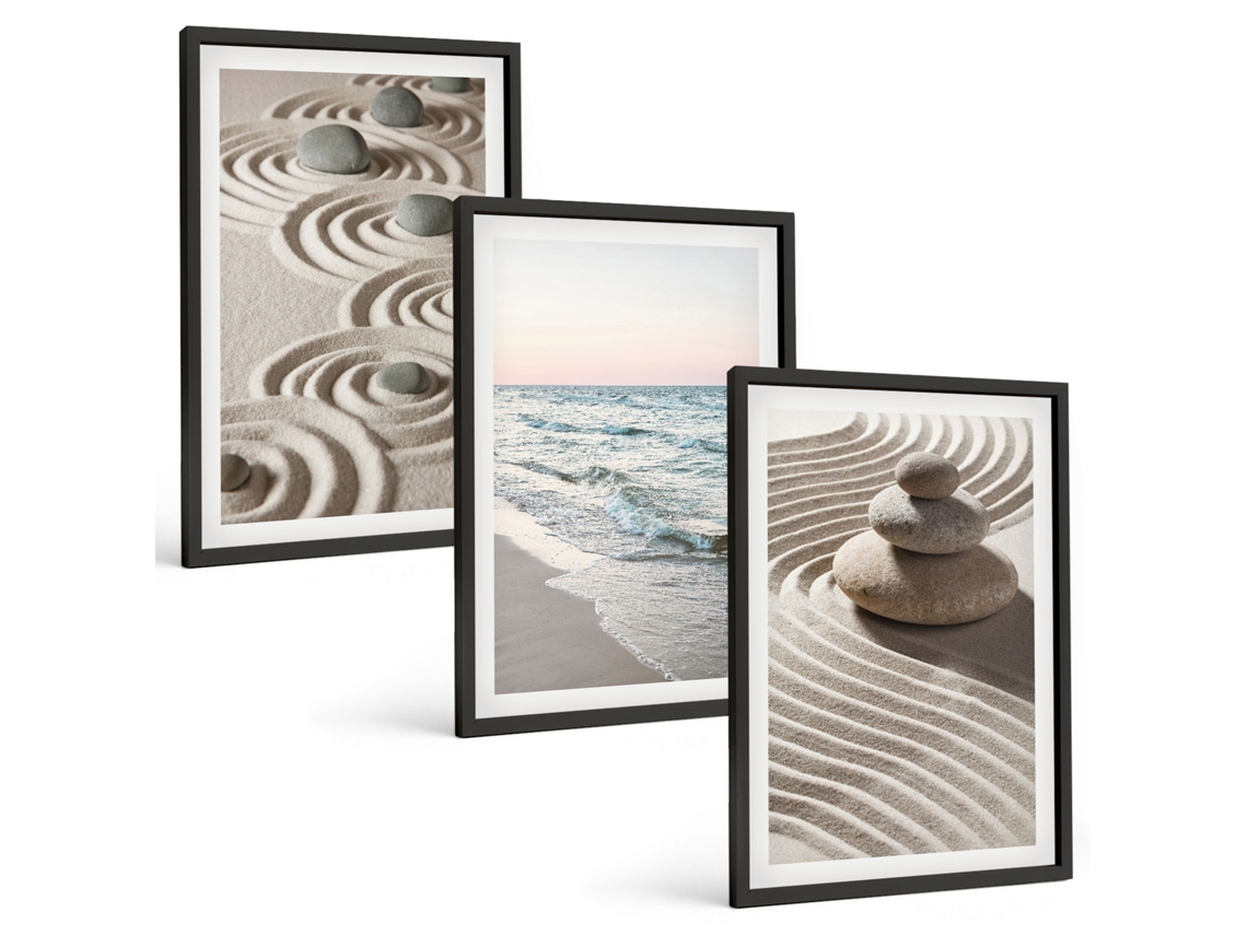 Conjunto De Pinturas Ondas, Areia, Água, Pedras, Praia Espelharte (3 Peças 40x60 Cm)