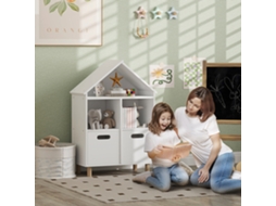 Estante Infantil Móvel de Armazenamento com 3 Níveis e Duas Gavetas em Forma de Casa 63,7 X 29,7 X 89 Cm Branca