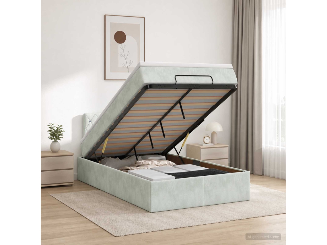 Vidaxl Cama Ottoman Com Colchão Cinzento-claro 120 X 200 Cm Veludo