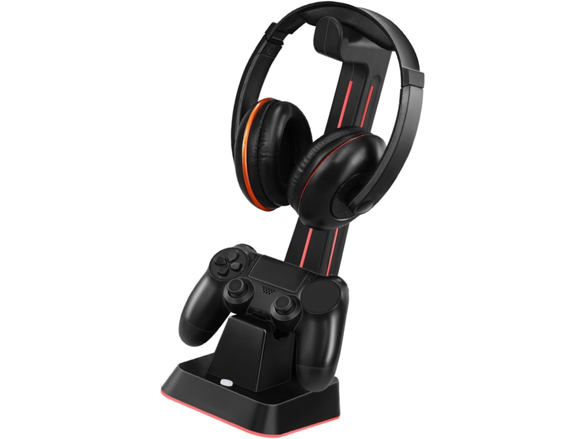 Estação De Carregamento Para Gamepad Com Duas Portas Usb Suporte Fone Ouvido Encaixe