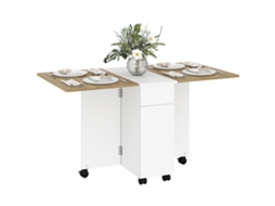 Mesa Retangular Extensível Com Duas Gavetas E Um Armário Em Madeira, 140x76x74 Cm, Branco E Tom Madeira