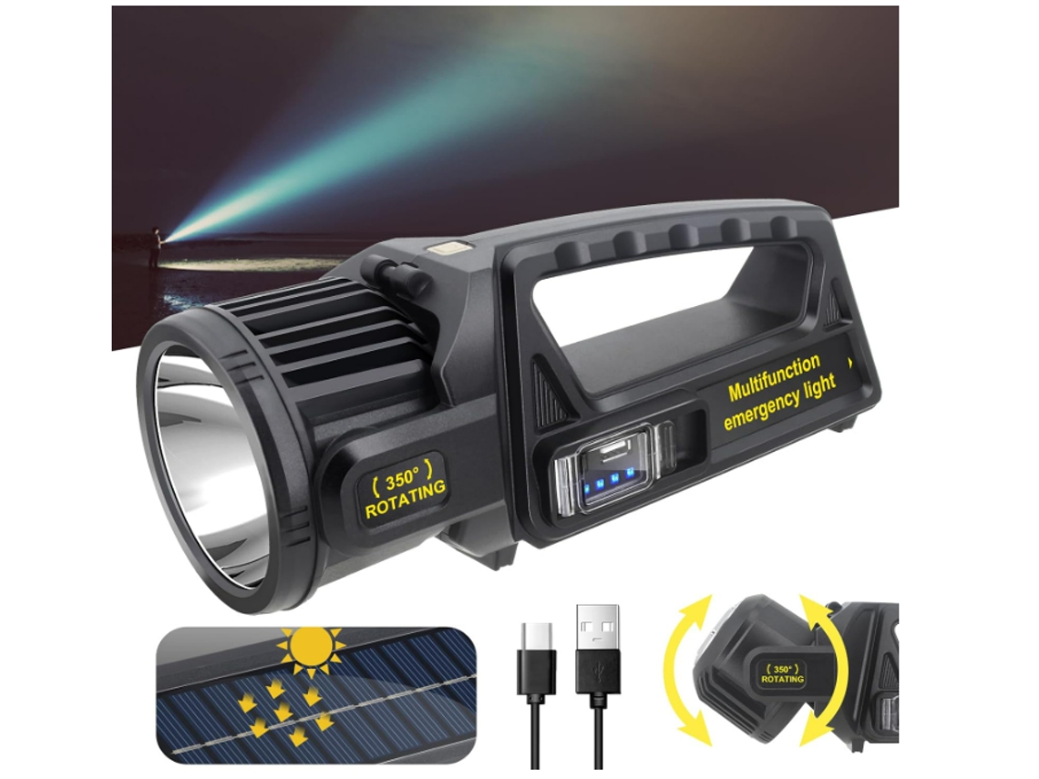 Refletor De 1000.000 Lúmens, Lanterna Recarregável Led De 9 Modos Com Cabeça Giratória De 350 °, Lanterna Solar À Prova D'água Ipx6 Para Eme