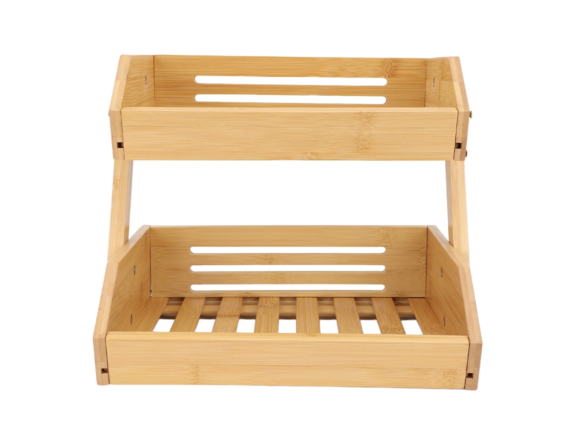 Cesta de Frutas e Legumes de Bambu Grande 2 Camadas para Armazenamento na Cozinha S/MARCA
