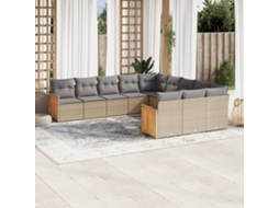 Vidaxl 11 Pcs Conjunto Sofás De Jardim C/ Almofadões Vime Pe Bege