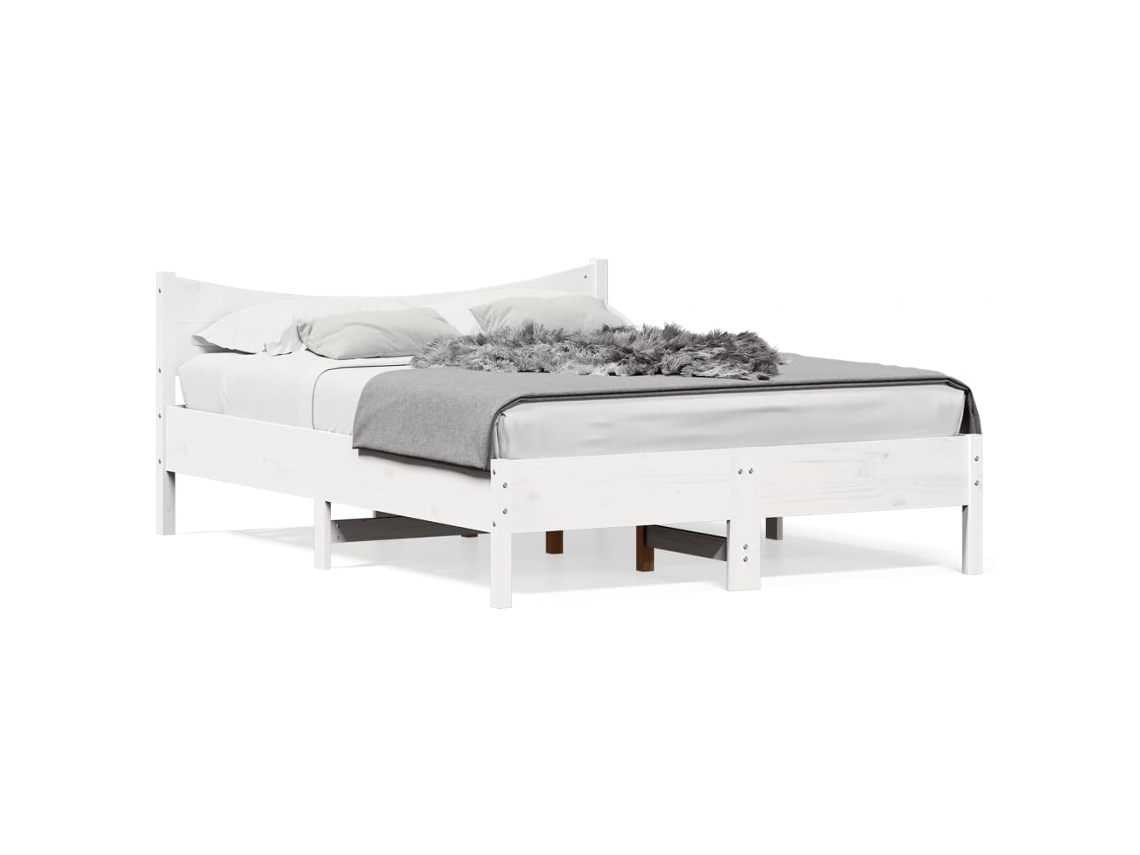 Estrutura De Cama Vidaxl Madeira De Pinho Maciça Branco (135 X 190 Cm)