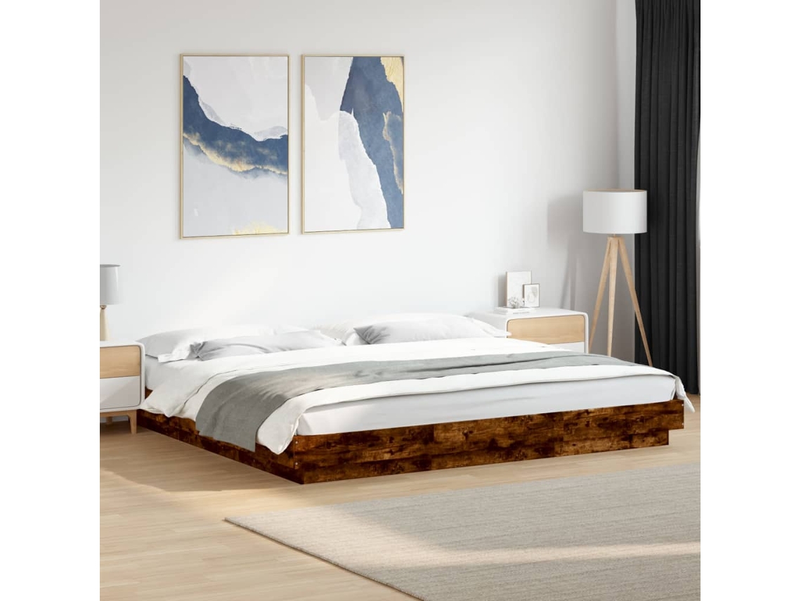 Estrutura De Cama 200x200 Cm Derivados Madeira Carvalho Fumado