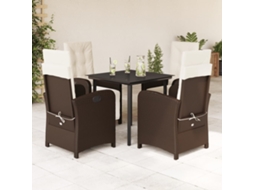Vidaxl 5 Pcs Conjunto Jantar P/ Jardim C/ Almofadões Vime Pe Castanho