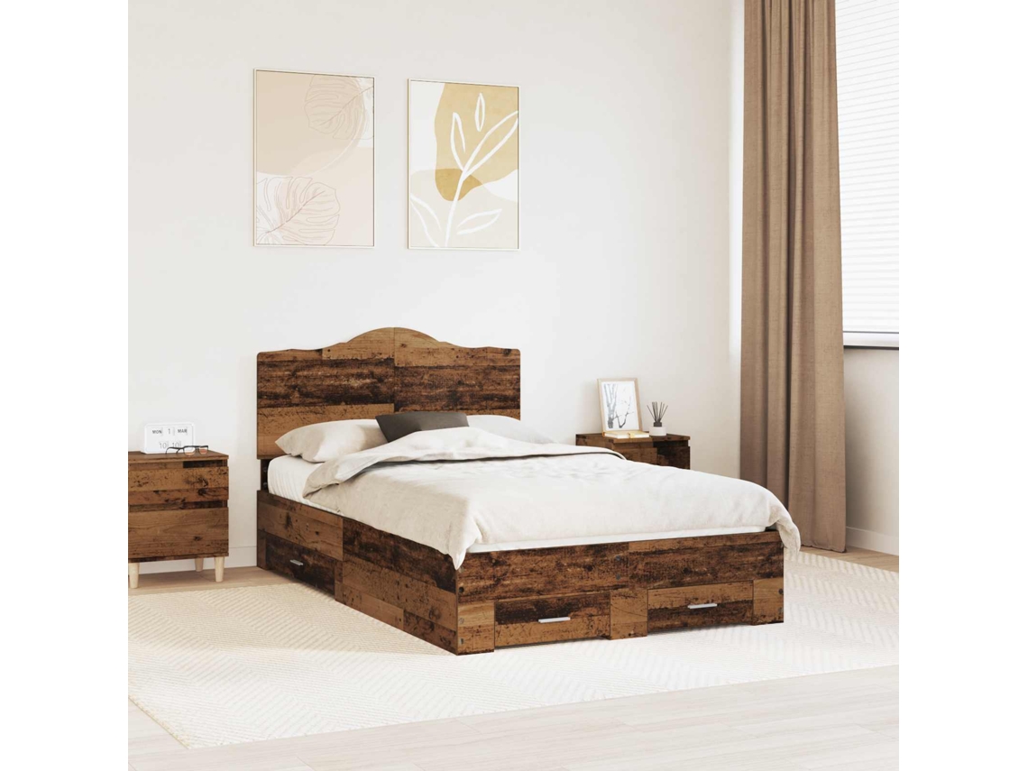 Vidaxl Estrutura Da Cama Com Gaveta Madeira Antiga 120 X 190 Cm