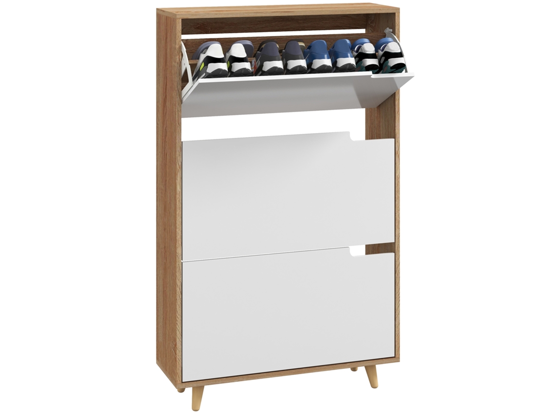 Armário de Sapatos com 3 Gavetas Que Economiza Espaço e Prateleira Ajustável para 18 24 Pares de Sapatos.. 72x24x119cm Branco