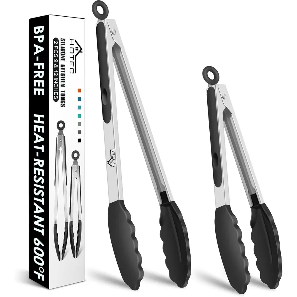 Pinças De Cozinha Em Aço Inoxidável Com Pontas De Silicone, Conjunto Com 2 Peças (9 E 12 Polegadas)