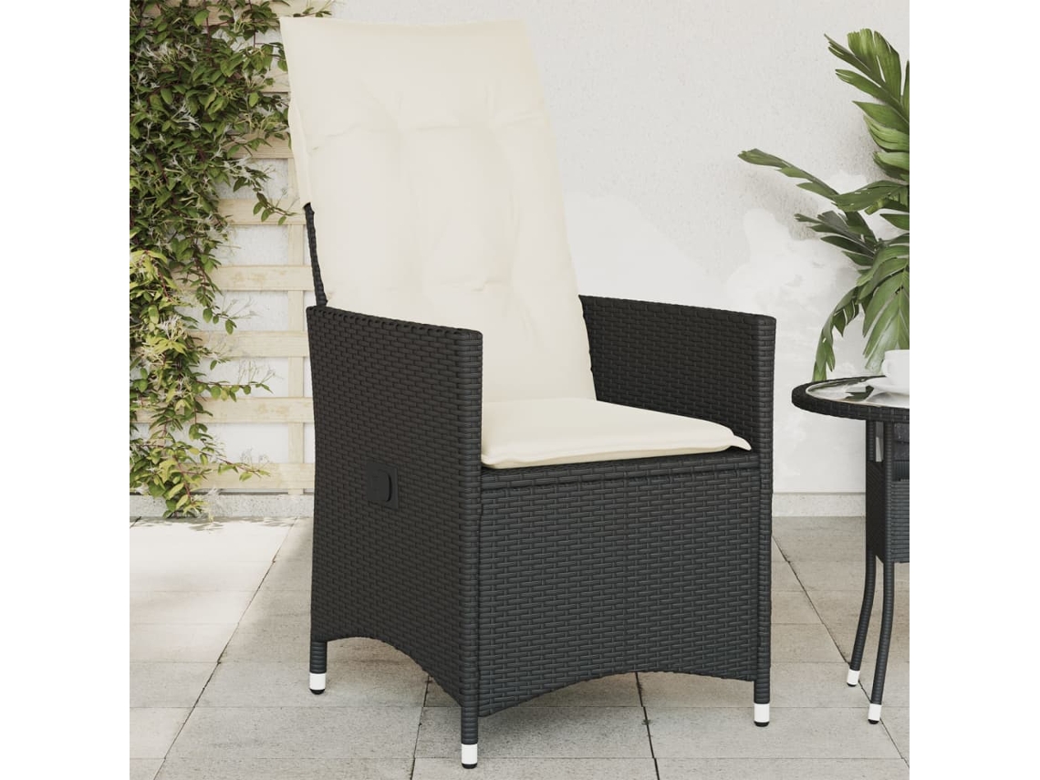 Vidaxl Cadeira De Jardim Reclinável C/ Almofadões Vime Pe Preto