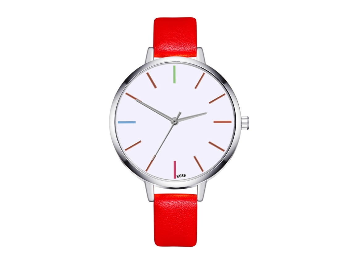 Relógio de Pulso Feminino de Quartzo com Pulseira de Couro Pu Estilo Simples Zhoulianfa Vermelho