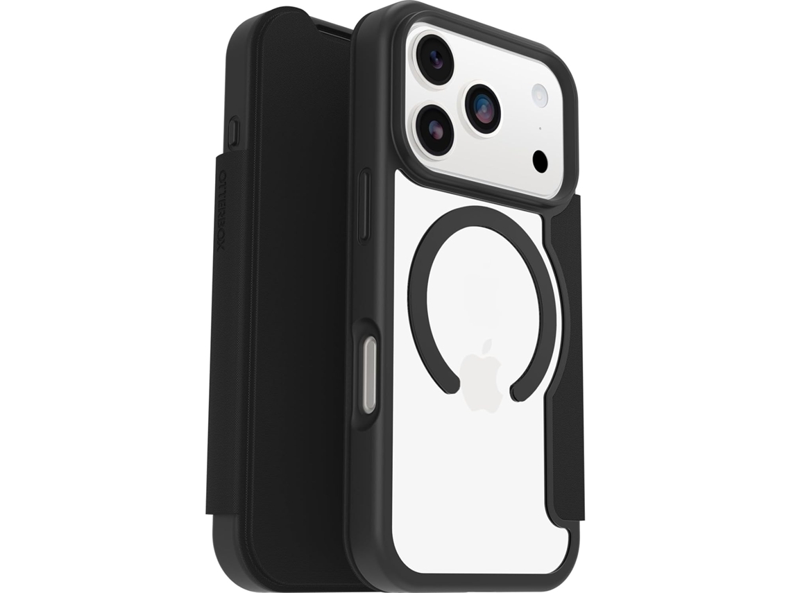 Capa Otterbox React Series Folio Magsafe Para Iphone 17 Pro, Resistente A Impactos E Quedas, Com Compartimento Para Cartão, Padrão Militar - Transpare