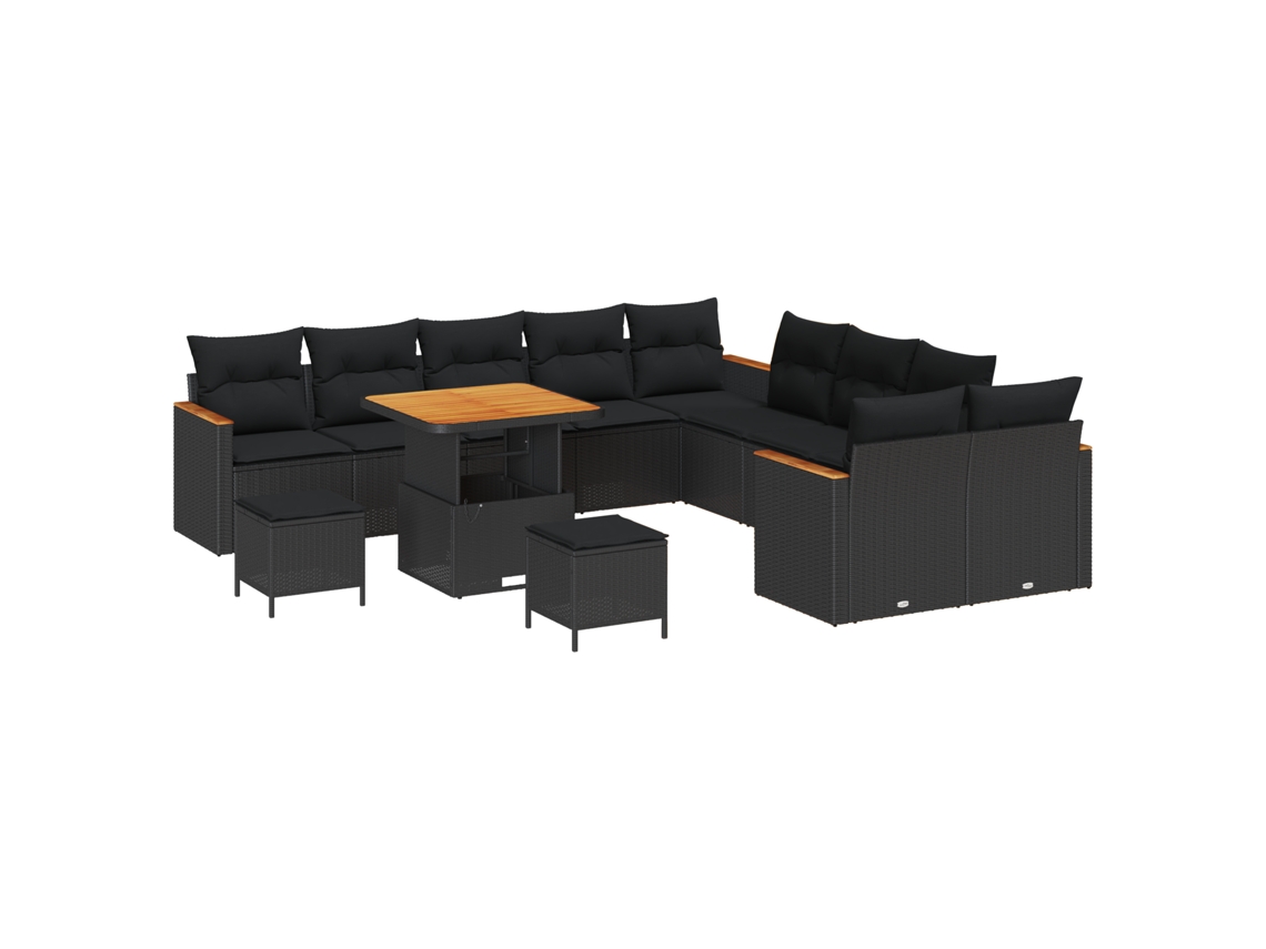 Conjunto 13 Sofá De Jardim Vidaxl Preto Vime Pe (80 X 80 X 71 Cm)