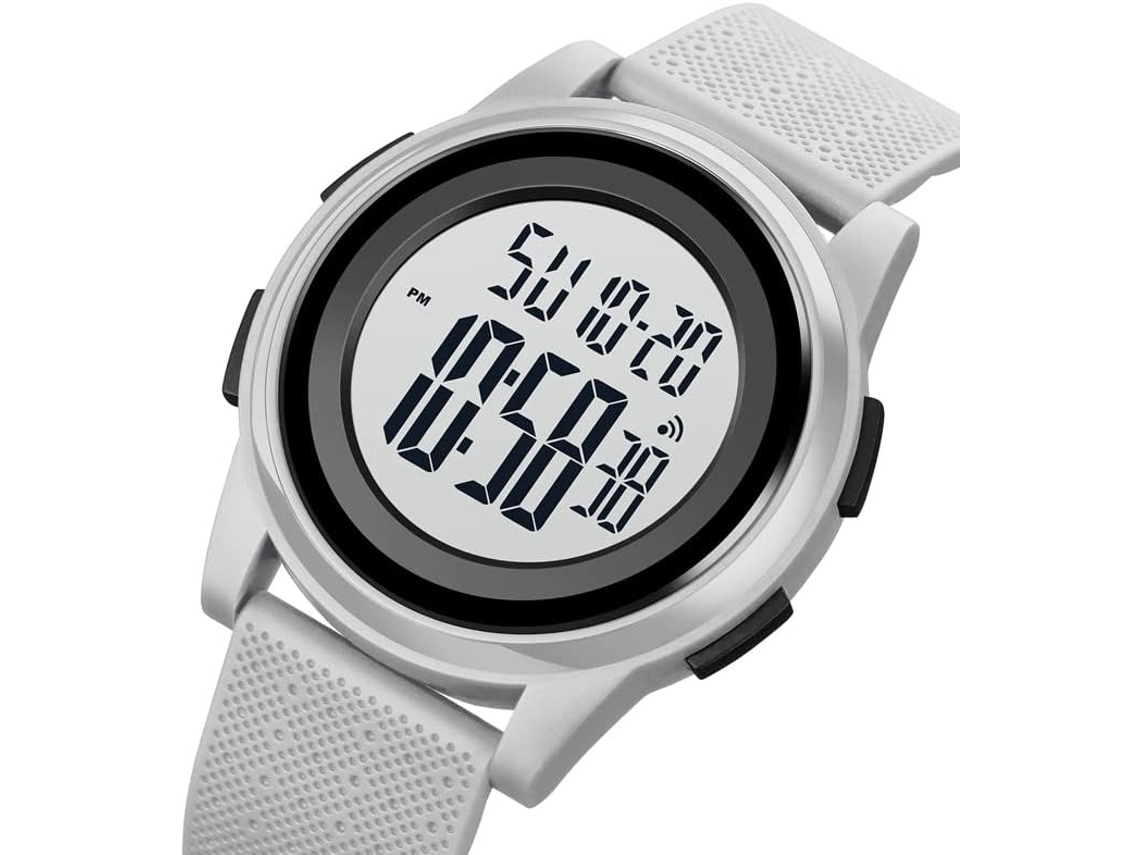Lurelia Relógio Digital Desportivo, Visor Digital, Led, Cronómetro, Alarme, Data/calendário, 12/24h, Luminoso, Resistente À Água 50m, Preto, Branco