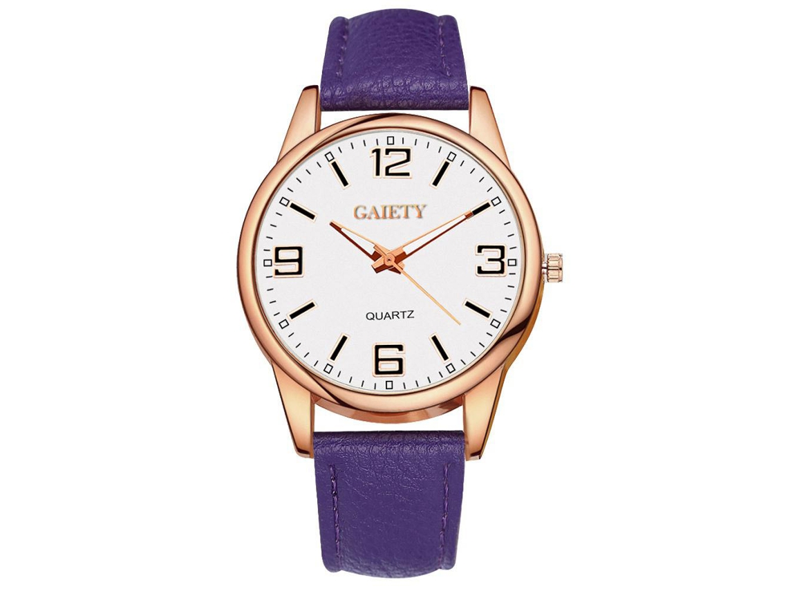 Relógio feminino Gaiety Fashion com mostrador redondo, pulseira de couro PU, relógio analógico de vestir (roxo)