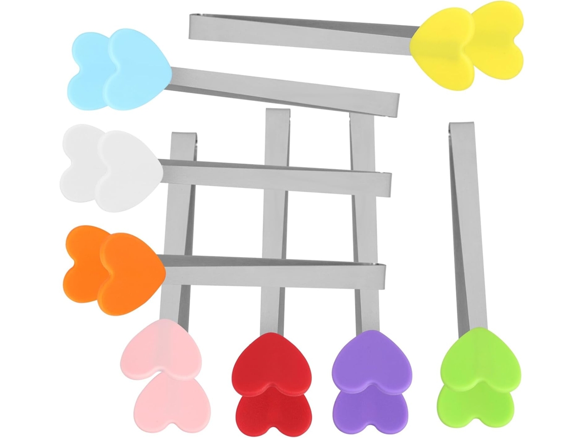Conjunto De 8 Pinças Para Grelhar Em Formato Coração, Feitas De Silicone Qualidade Alimentar E Aço Inoxidável Da