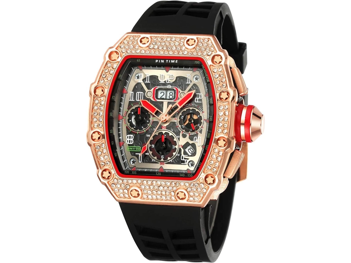 Relógios de Diamante VEANXIN Relógio de Pulso Grande Retangular-Vermelho Preto
