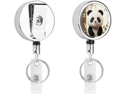 Porta Crachá Retrátil Com Mosquetão, Clipe Cinto E Argola Chaveiro Panda Branco Fofo Retráteis De Metal Resistentes