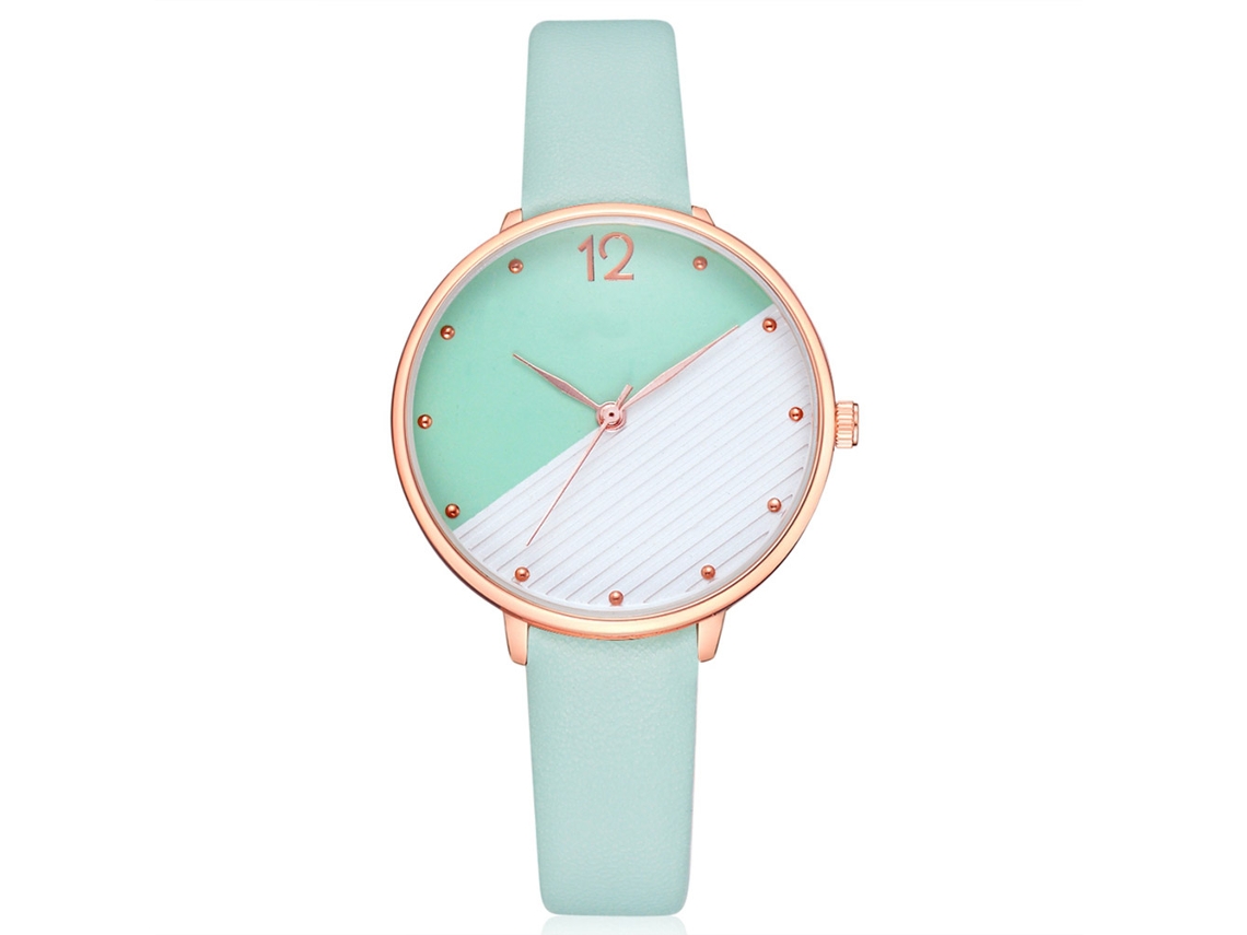 Relógio Feminino de Moda Casual com Pulseira de Pu Analógico Quartzo Dial Redondo Verde