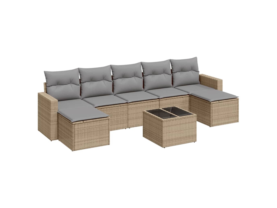 Maison Exclusive - 8 Pcs Conjunto De Sofás P/ Jardim Com Almofadões Vime Pe Bege