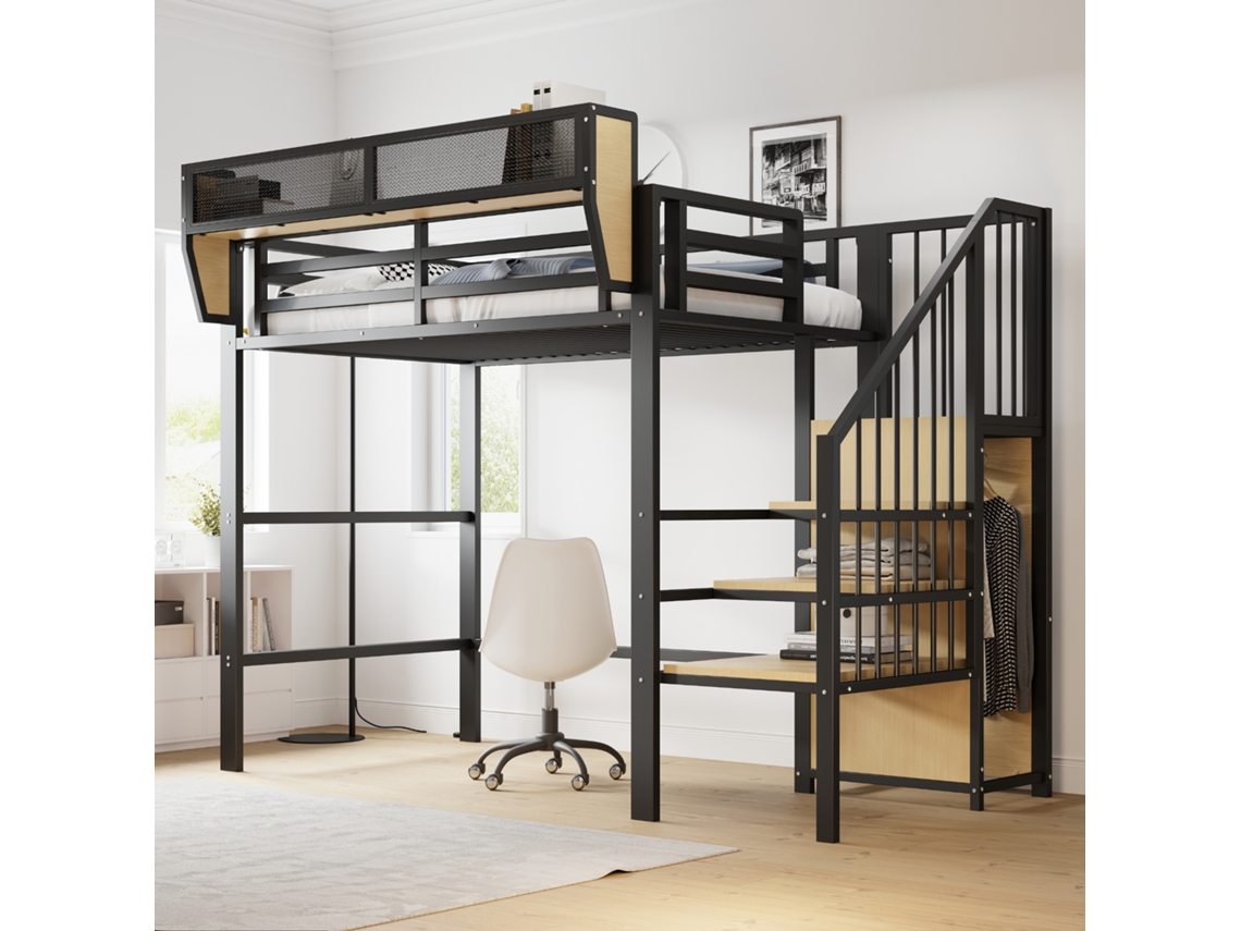 Cama Alta 90x200 Metal Escada Segurança Arrumação VOLTEDGE