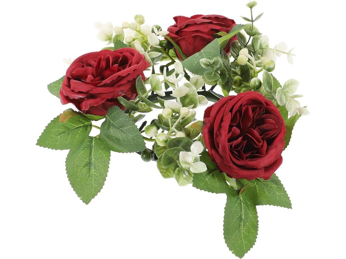 Coroa De Velas Decorativa Com Folhas Artificiais E Rosas De Seda, Prática.