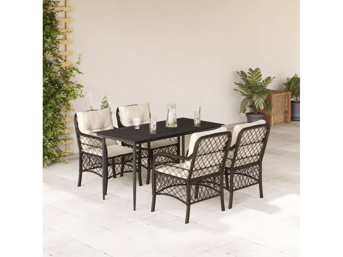Vidaxl 5 Pcs Conjunto Jantar P/ Jardim C/ Almofadões Vime Pe Castanho